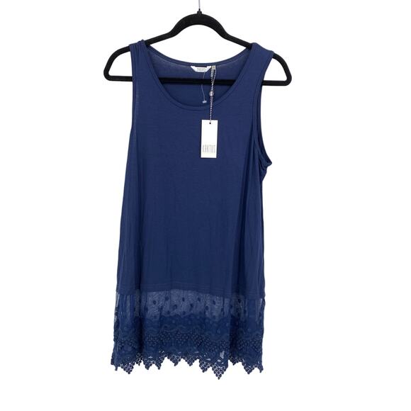 Kaktus Tank Top Womens Sz Large Navy Blue Lace Hem Scoop Neck NEW - Picture 1 of 6